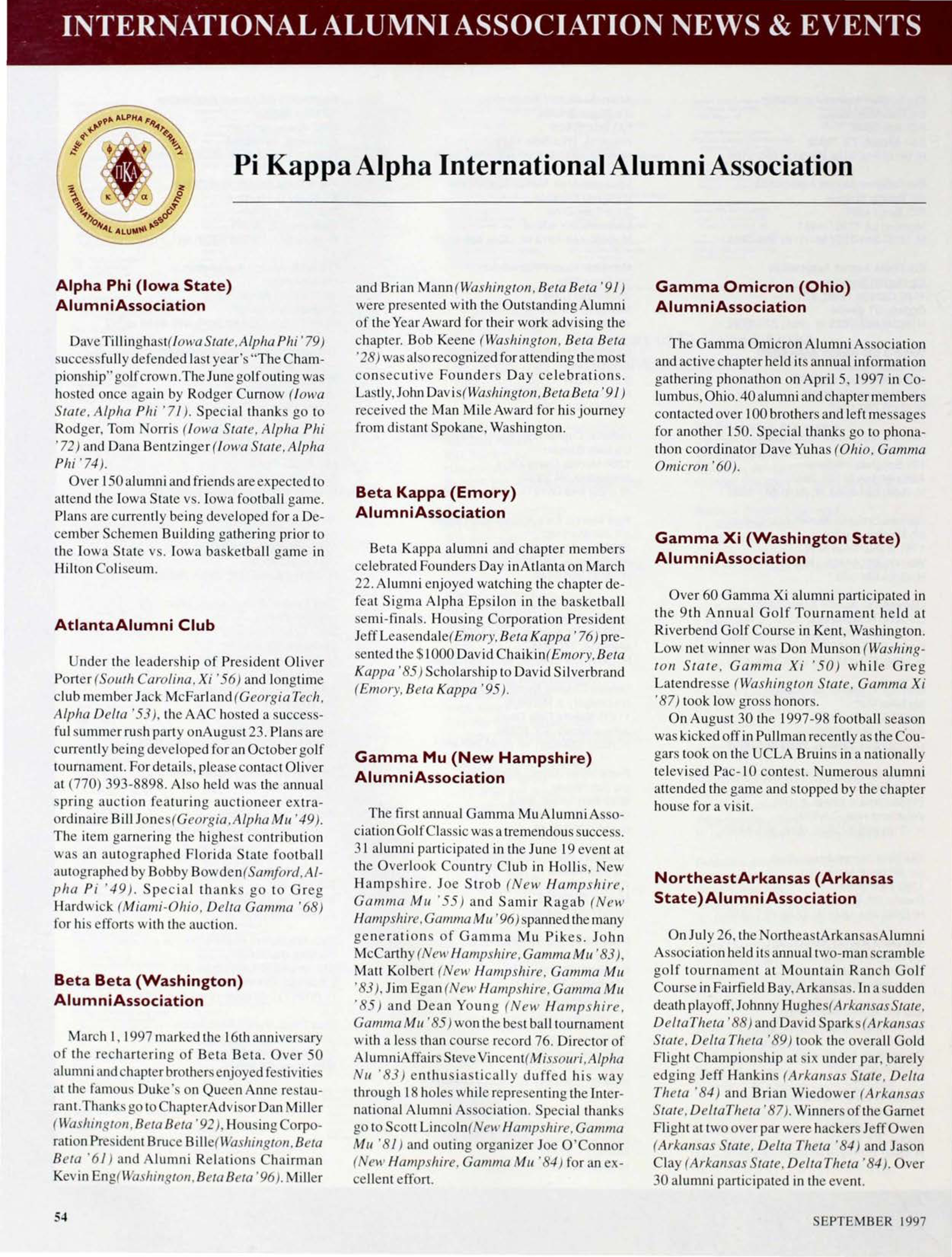 International Alumni Association News & Events, September 1997